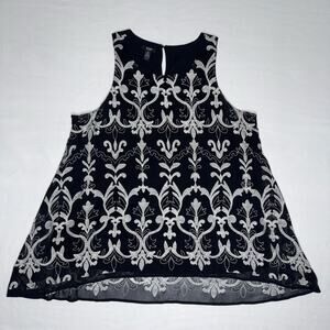 Alfani Black Embroidered Sleeveless Blouse